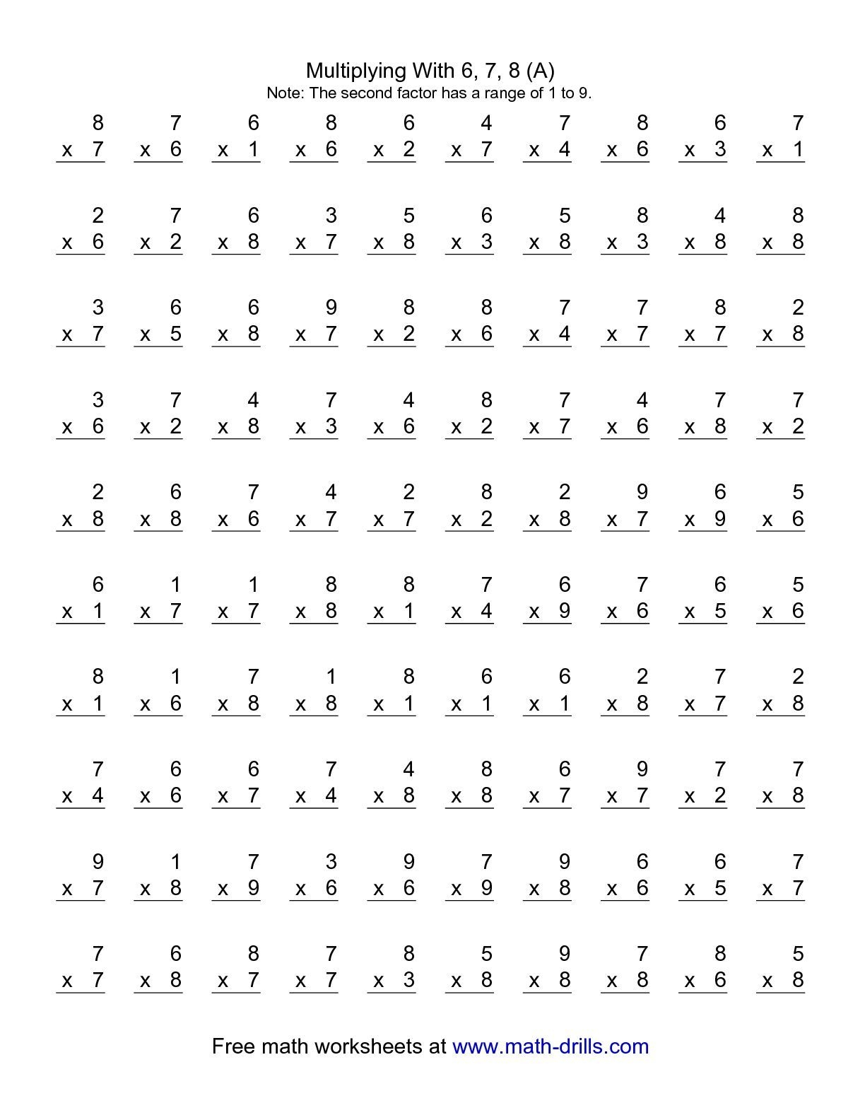 100 Problem Multiplication Worksheets