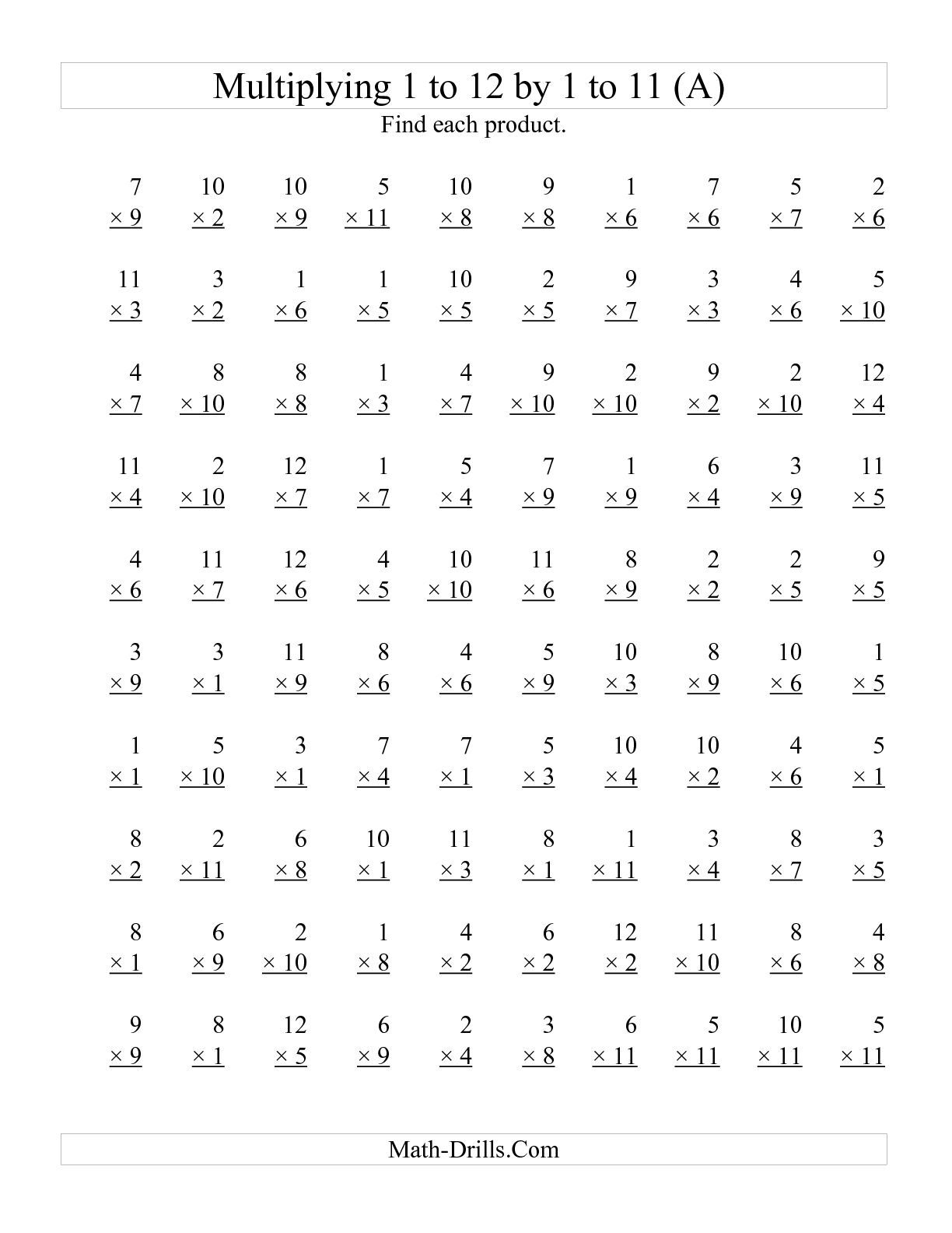 Multiplication 1-12 Worksheets