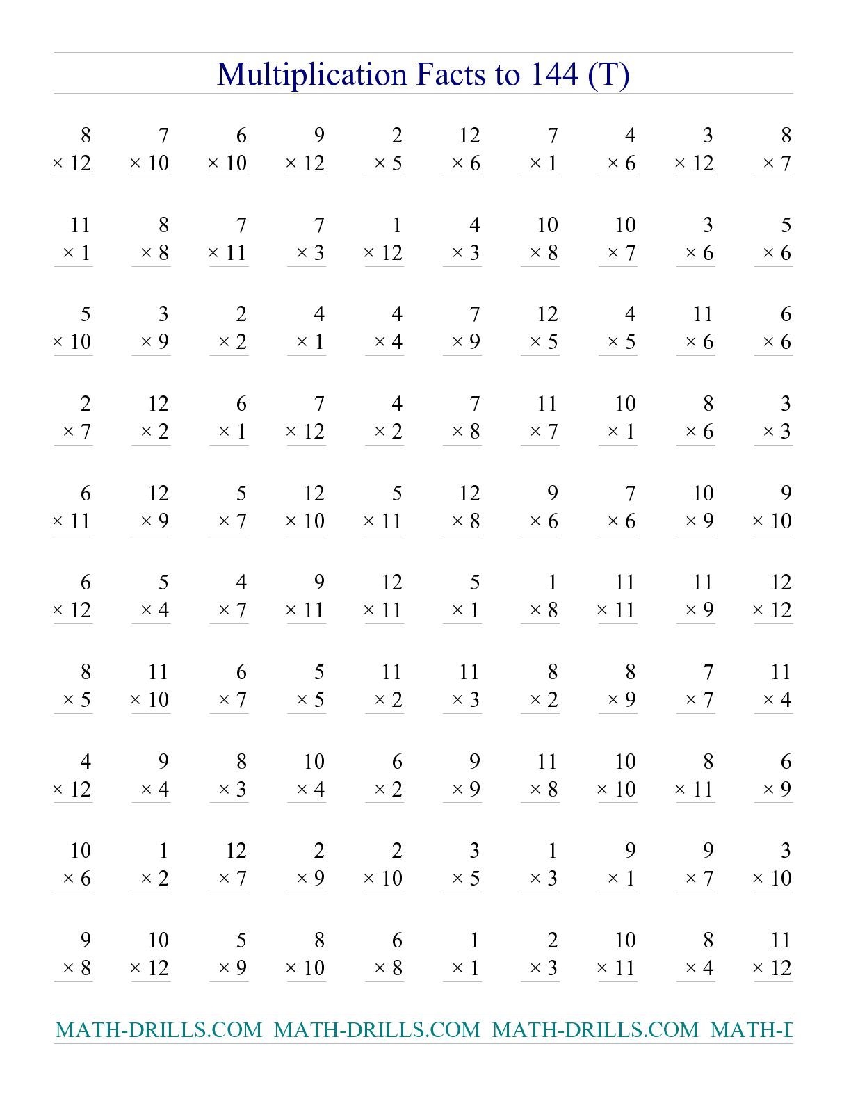 The Facts To 144 no Zeros T Math Worksheet From The Multiplic Printable Multiplication Worksheets Multiplication Worksheets Multiplication Facts Worksheets