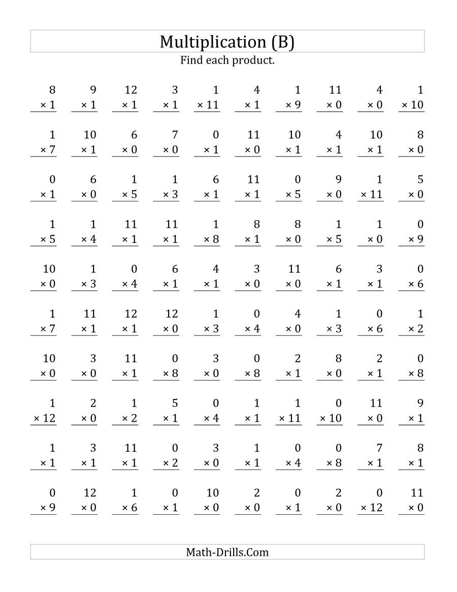 The Multiplying 1 To 12 By 0 And 1 B Math Worksheet Multiplication Facts Worksheets Printable Multiplication Worksheets Multiplication Worksheets