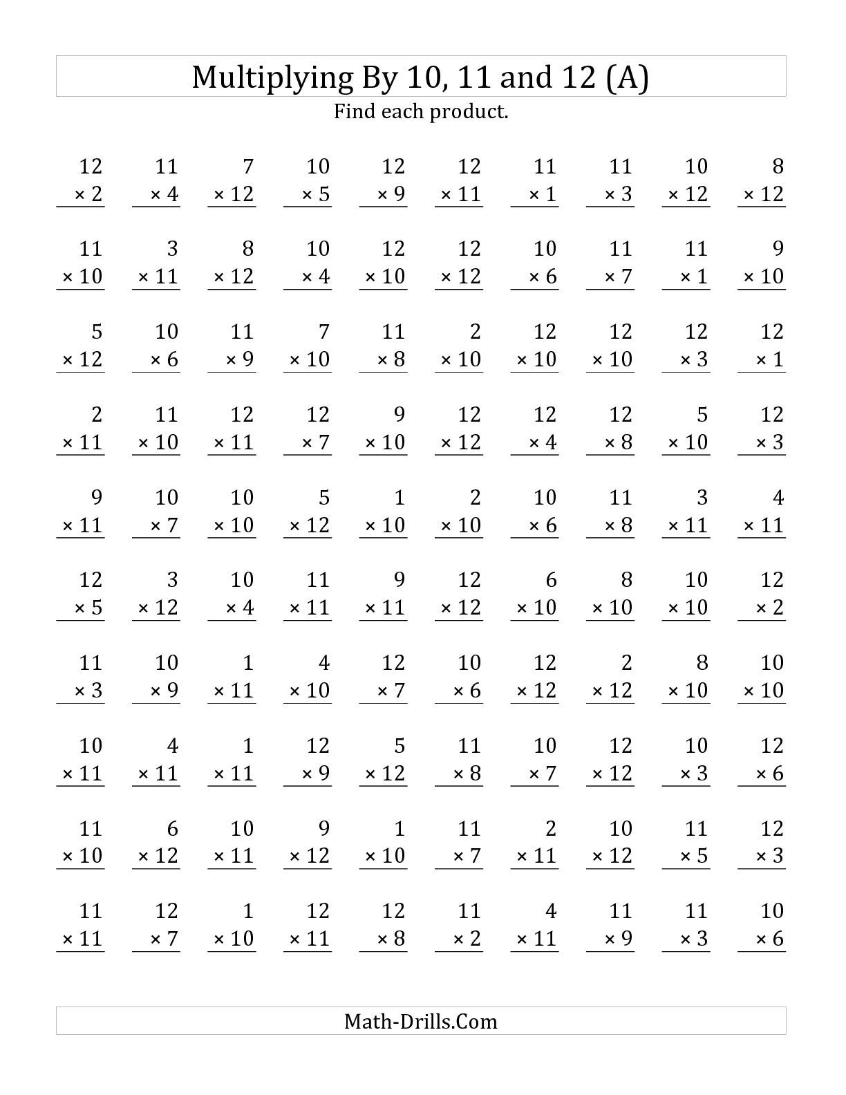 The Multiplying 1 To 12 By 10 11 And 12 A Math Worksheet From The M Math Fact Worksheets Multiplication Facts Worksheets Printable Multiplication Worksheets