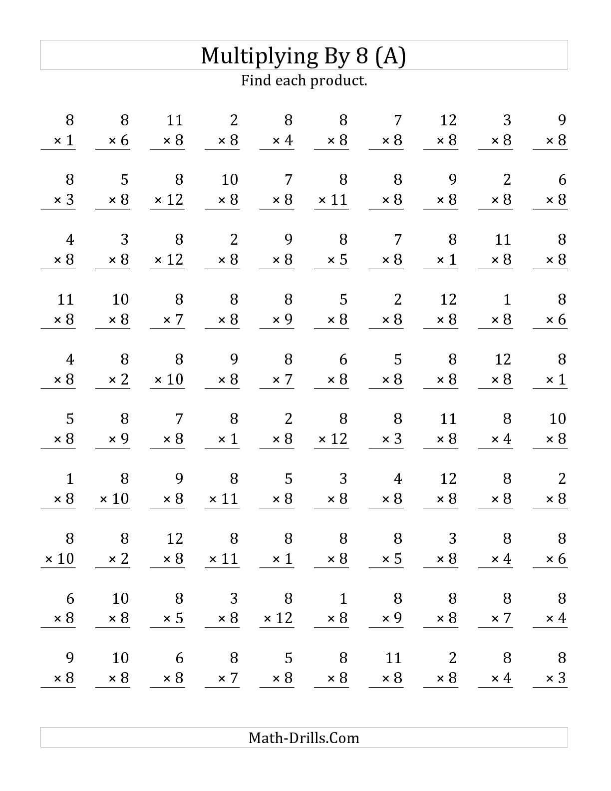 8 Multiplication Facts Worksheets