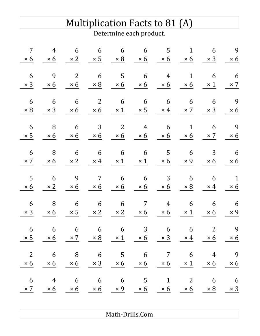 The Multiplying 1 To 9 By 6 A Math Worksheet From The Multiplication Facts Workshe Multiplication Worksheets Multiplication Facts Worksheets Multiplication