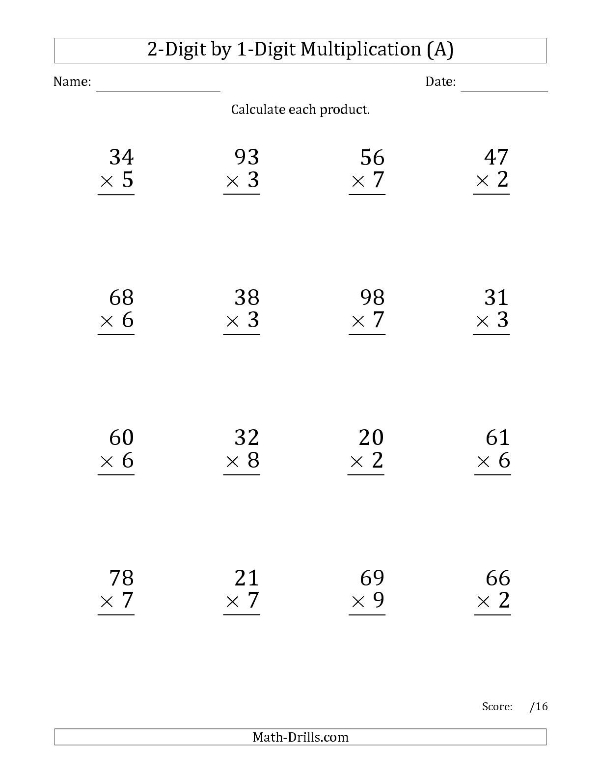 Two Digit Multiplication Worksheets 3rd Grade
