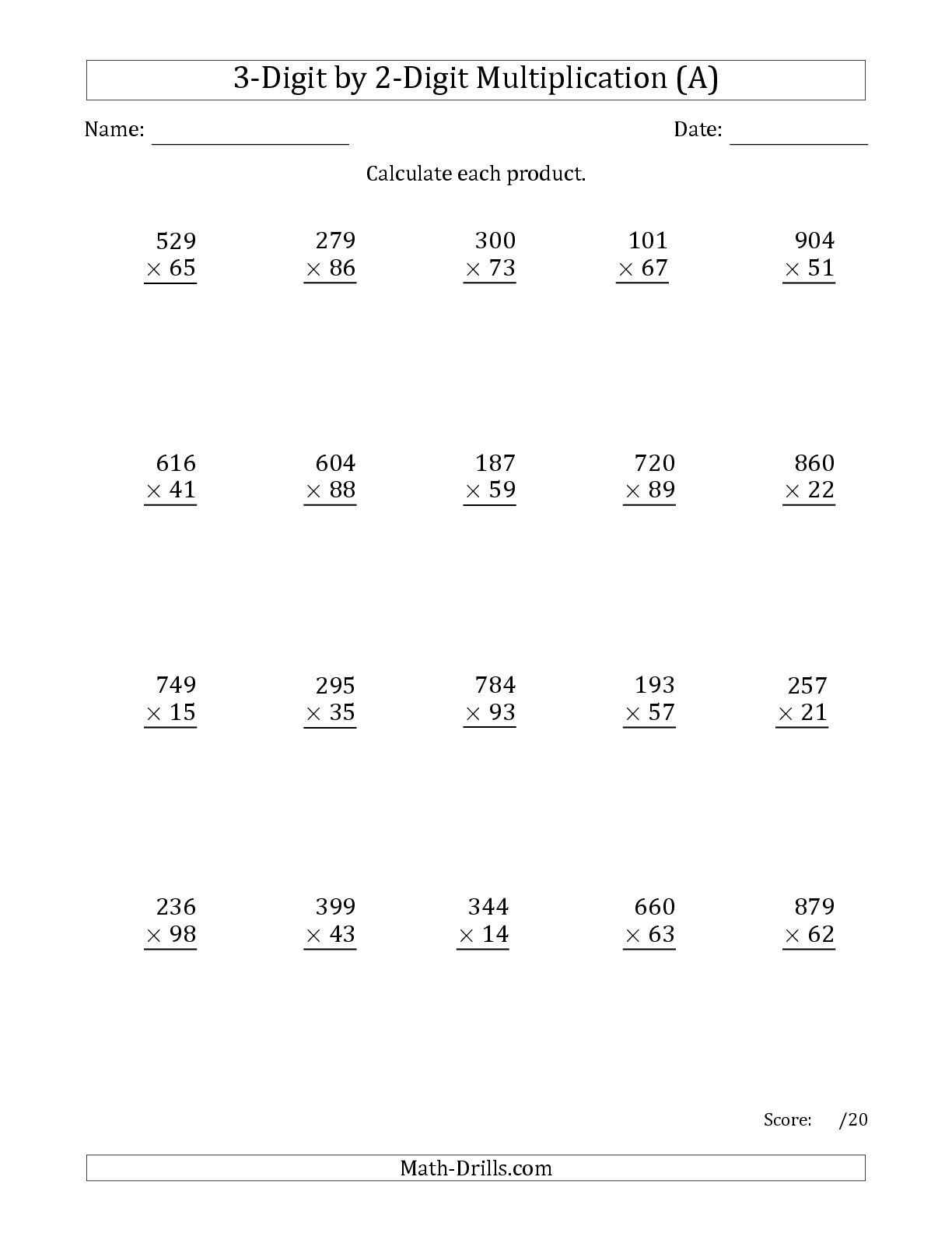 The Multiplying 3 Digit By 2 Digit Numbers A Math Worksheet From The Long Multiplication Workshe Multiplication Worksheets Math Worksheet Long Multiplication