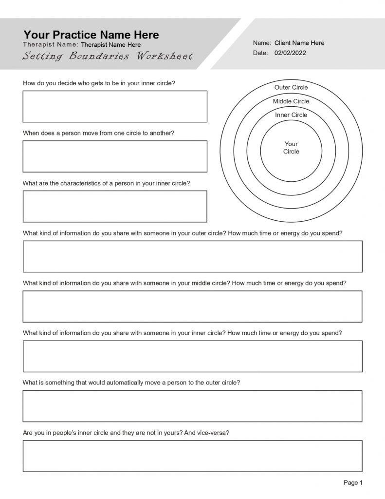 Setting Boundaries Worksheets Editable Fillable Printable PDF TherapyByPro