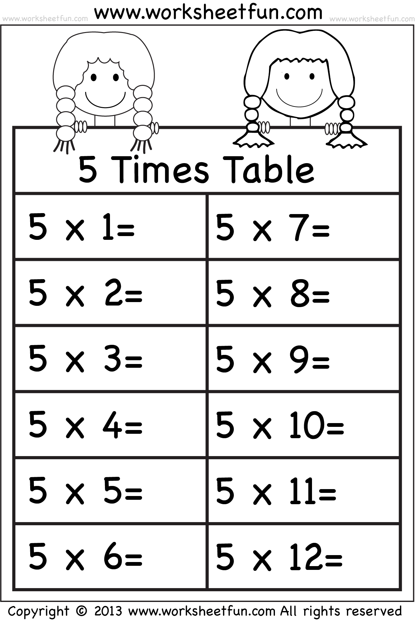 5 Multiplication Facts Worksheets