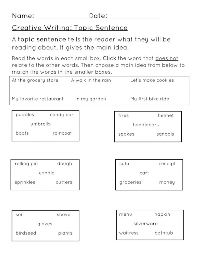 Writing Topic Sentences Worksheet Pdf