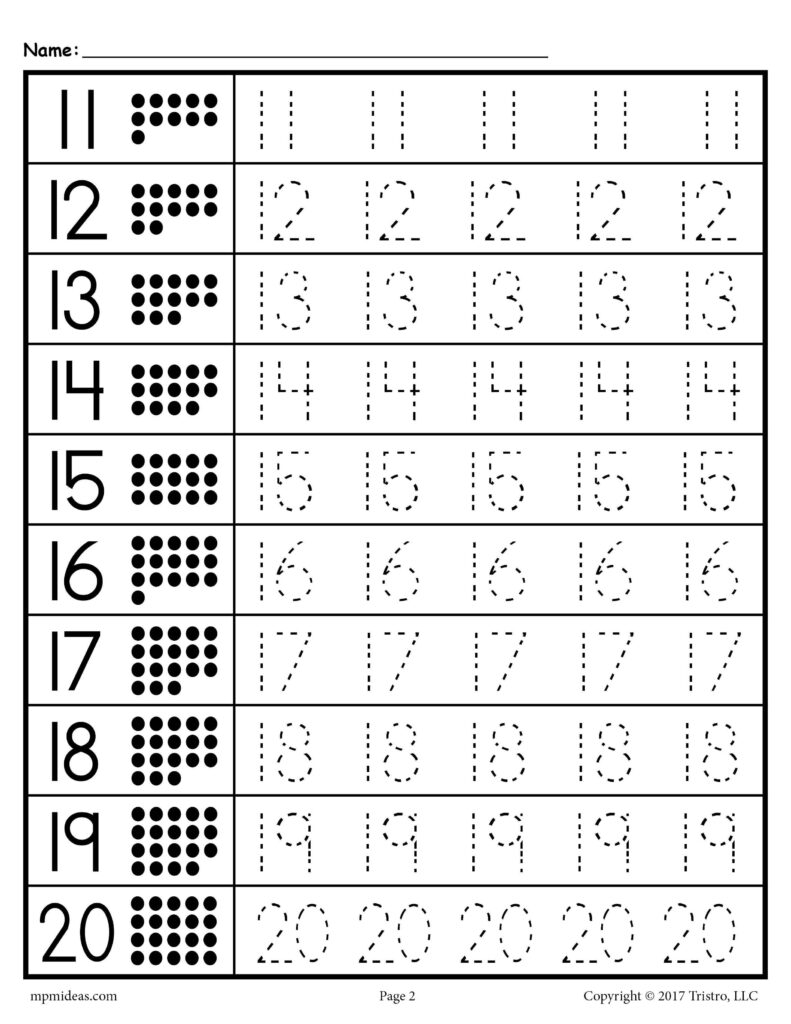 Writing Numbers 1-20 Printable Worksheets