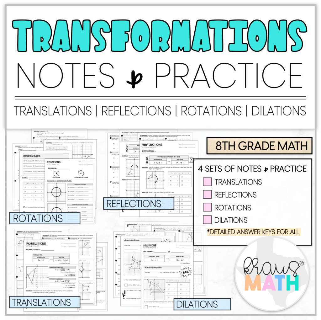 Transformations Notes Worksheets Grade 8 Geometry Kraus Math