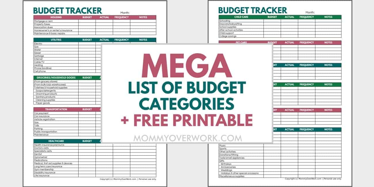 Ultimate List Of Budget Categories Free Printable