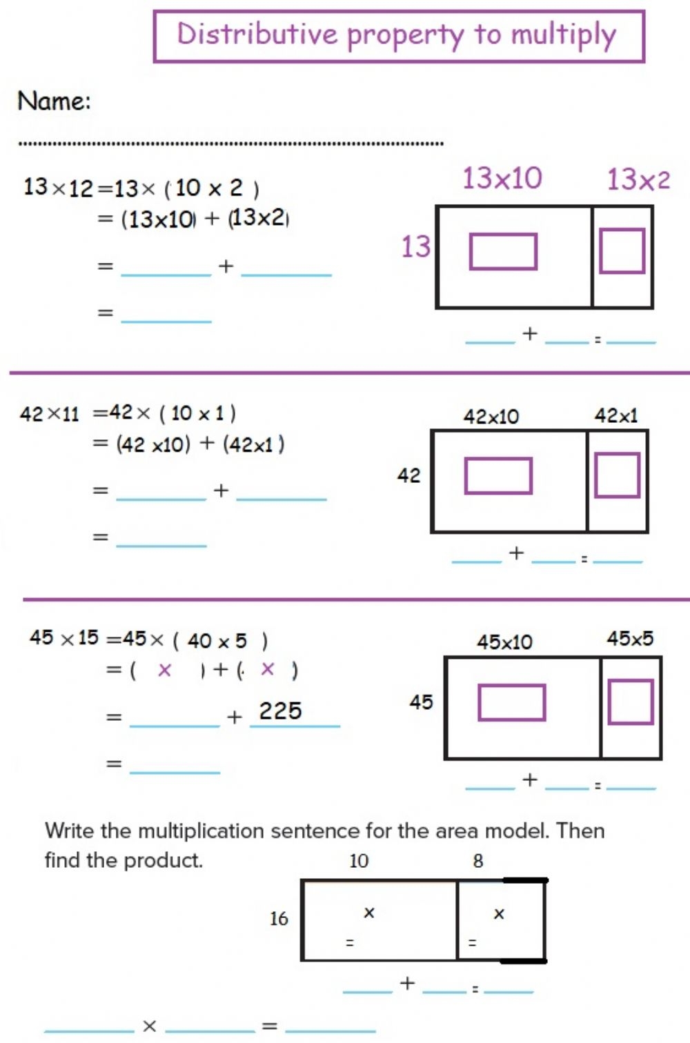 Distributive Property Multiplication Worksheets