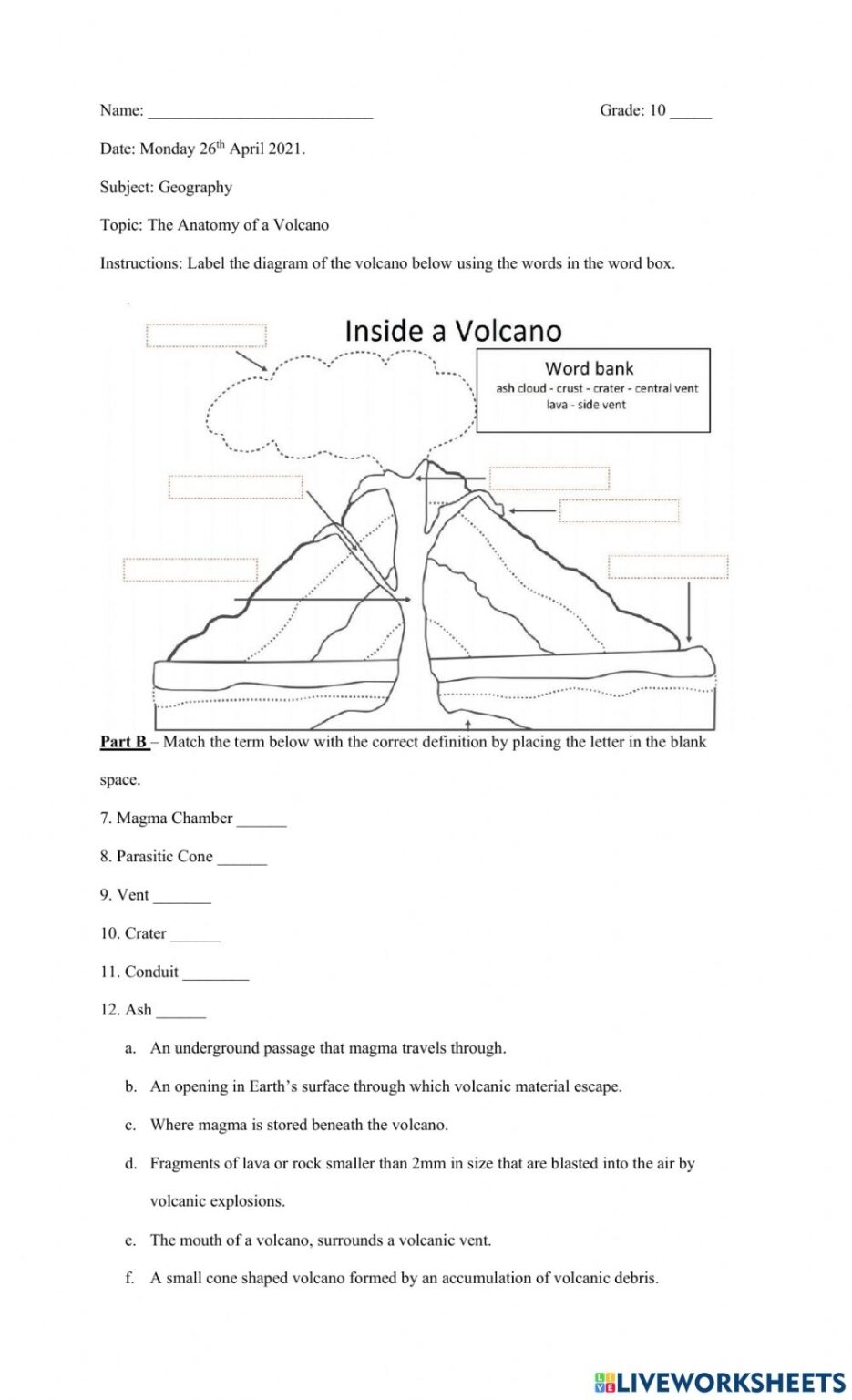 Anatomy Of A Volcano Worksheets - Printable Worksheets