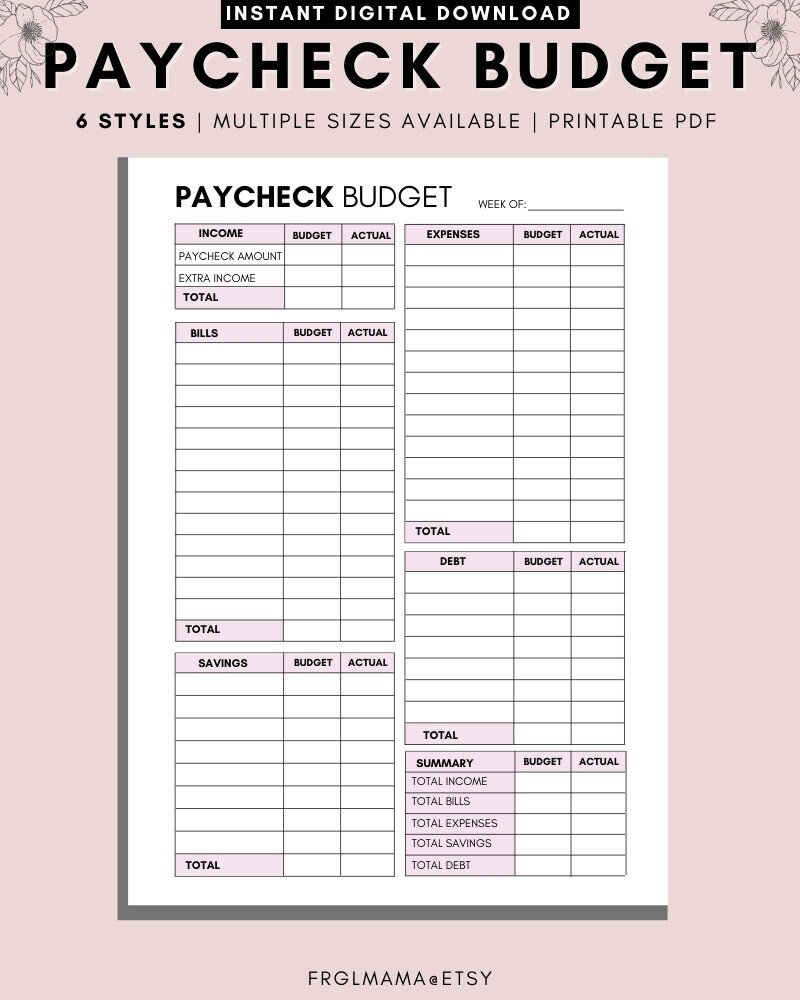 Printable Weekly Budget Worksheet
