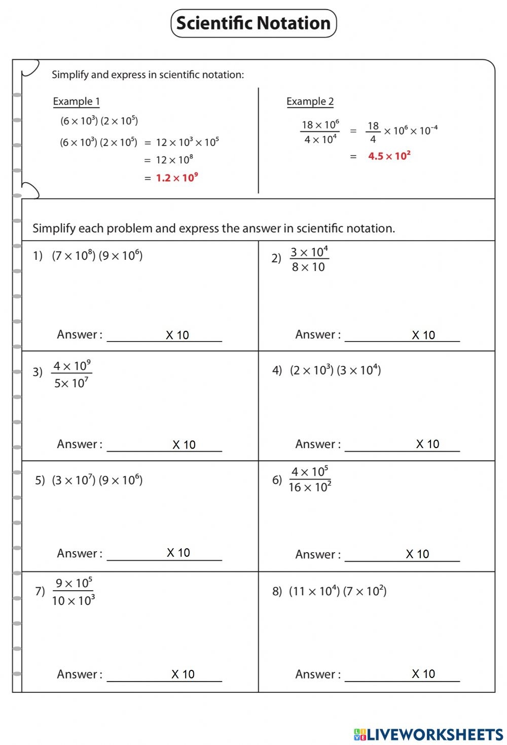 Worksheet 4 8 Multiply Divide Scientific Notation Worksheet