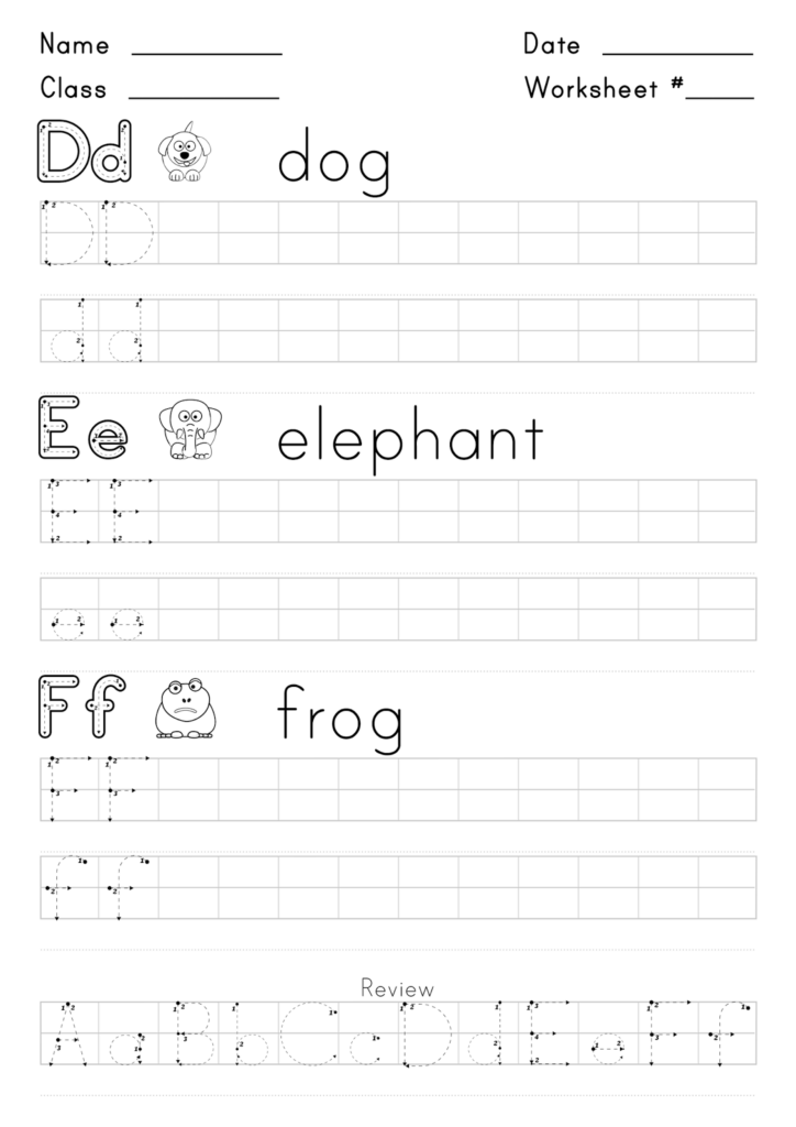 Worksheet For Writing The Letters D E And F Super English Kid