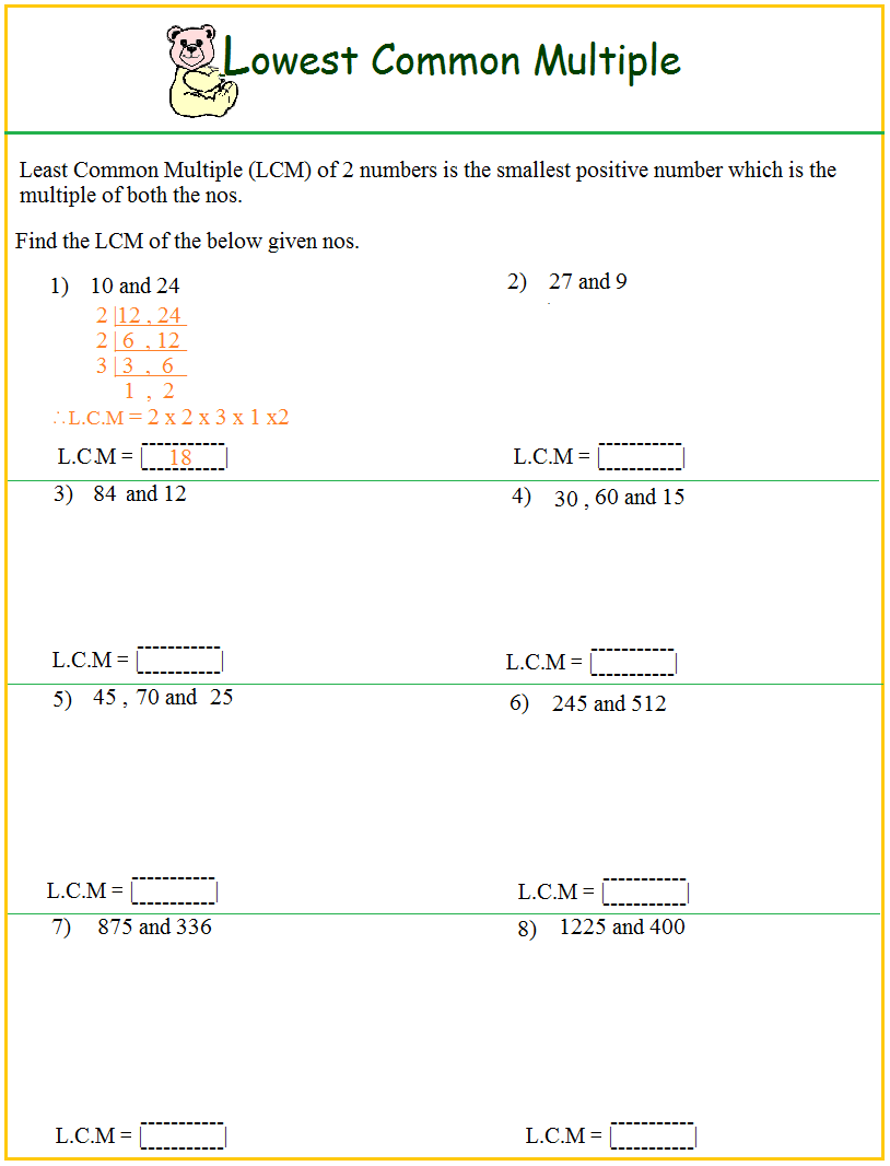 Least Common Multiple Worksheets With Answer Key Pdf