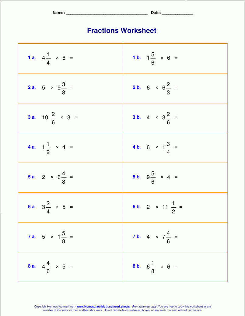 Mixed Number Multiplication Worksheets