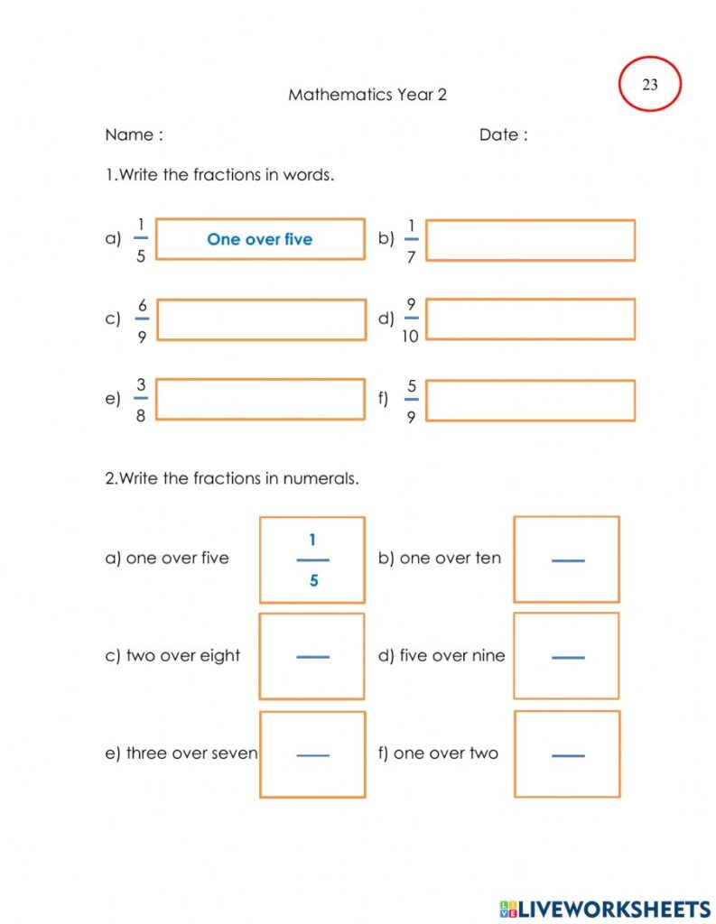 Writing Fractions In Words Worksheets Pdf