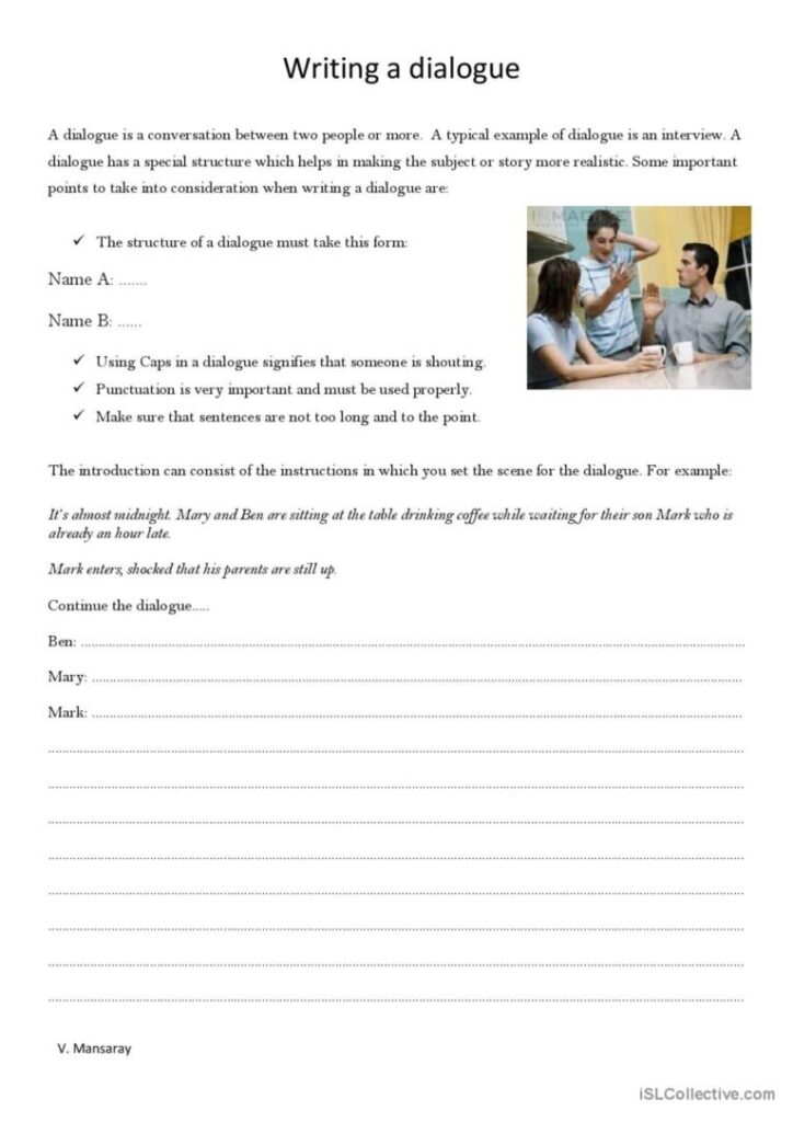 Writing A Dialogue Pictur English ESL Worksheets Pdf Doc