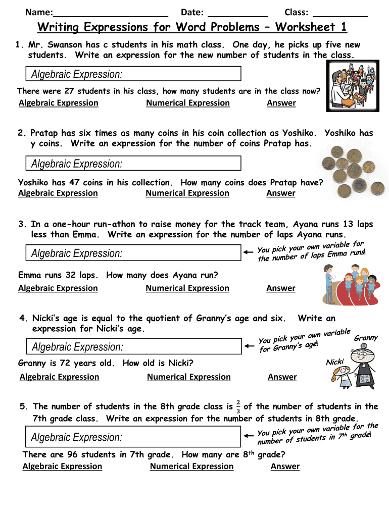 Writing Numerical Expressions Worksheet