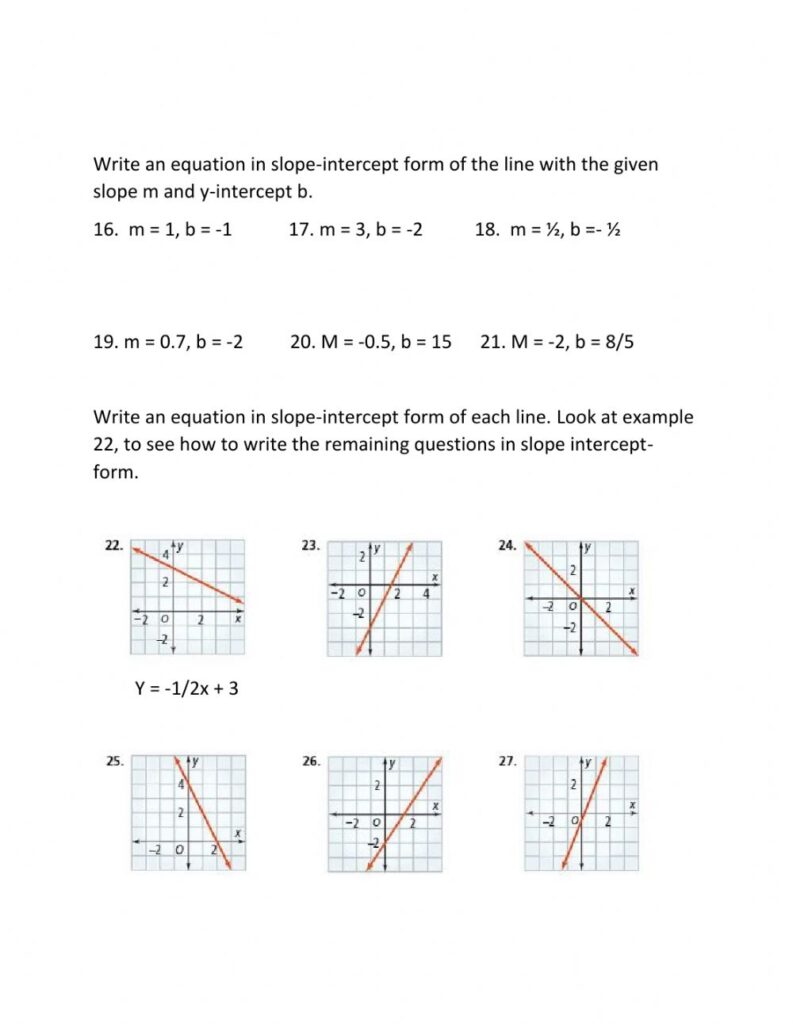 Writing Equations In Slope Intercept Form Worksheet