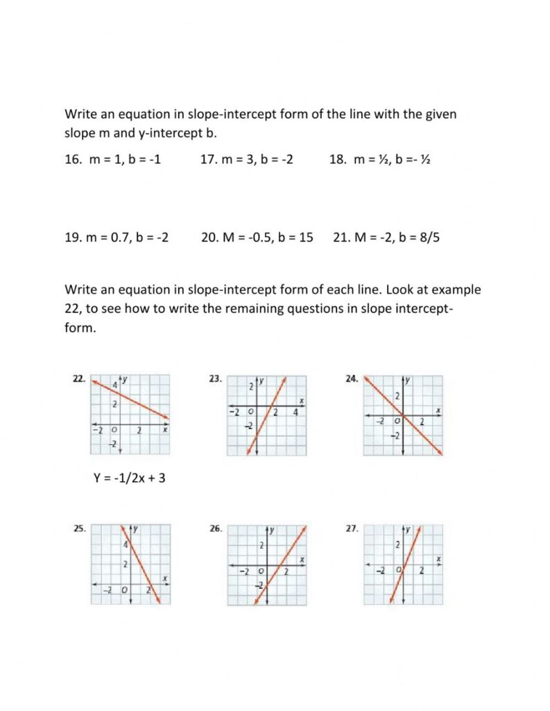 Writing Equations In Slope Intercept Form Worksheet Answers