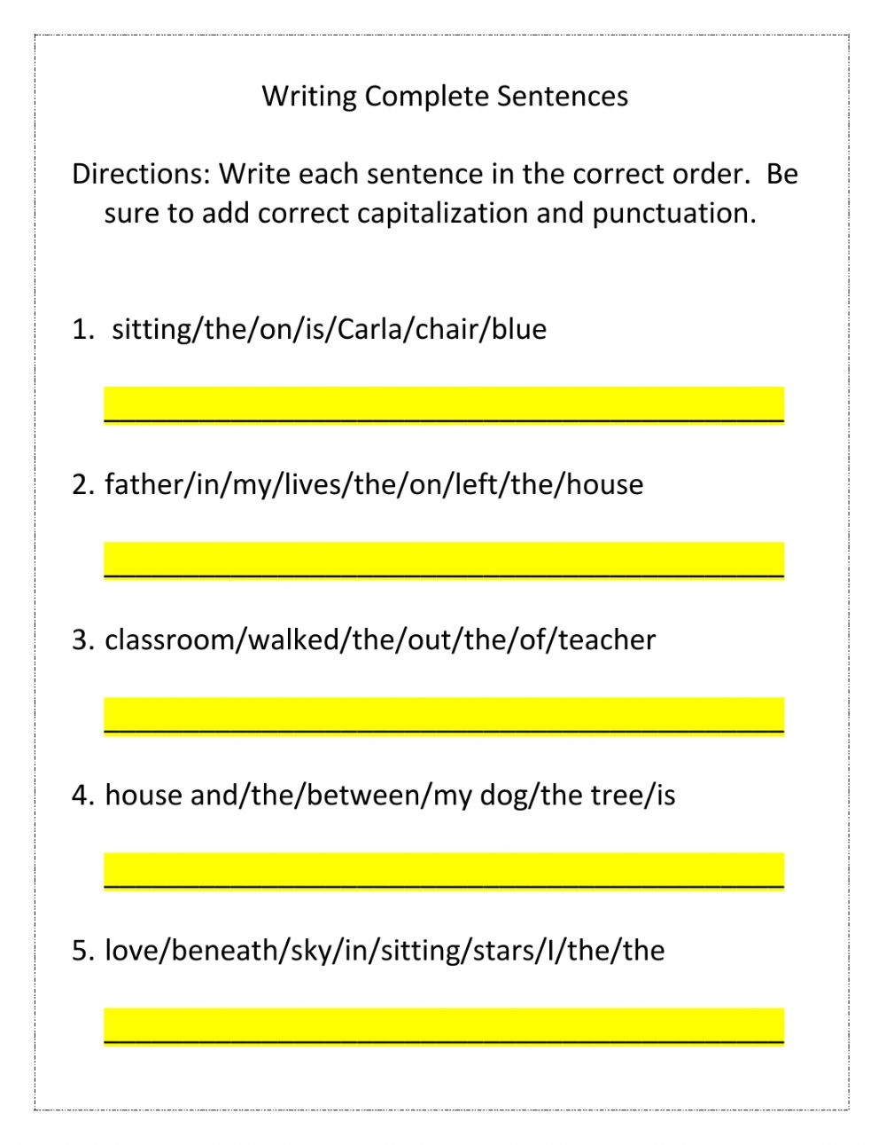 Writing Complete Sentences Worksheets Printable Worksheets