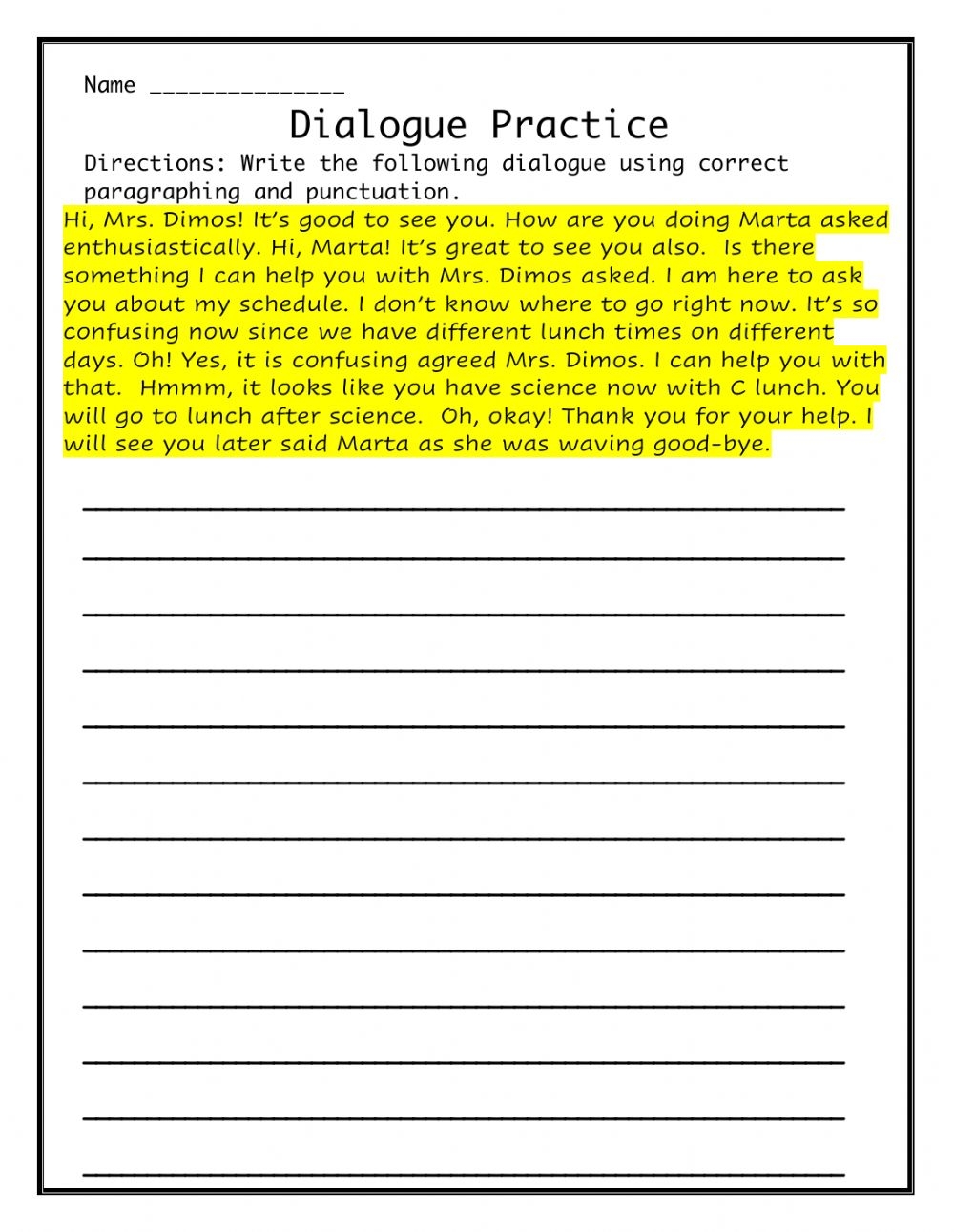 Writing A Dialogue Worksheet Printable Worksheets