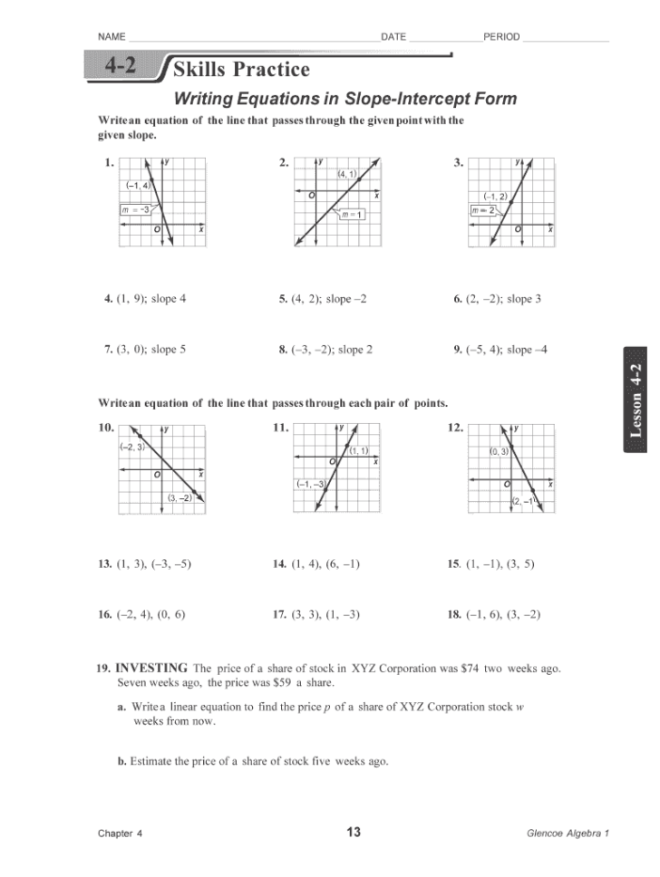 Writing Equations In Slope Intercept Form Worksheet Pdf Printable Worksheets