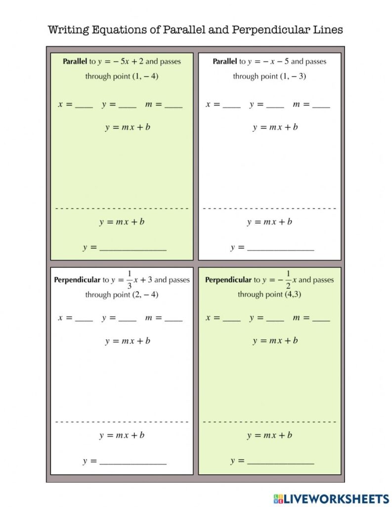 Writing Parallel And Perpendicular Equations Worksheet