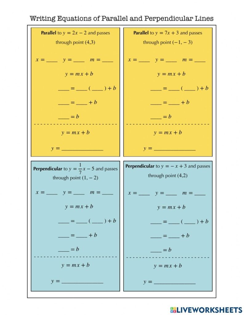 Writing Equations Of Parallel And Perpendicular Lines Practice Worksheet