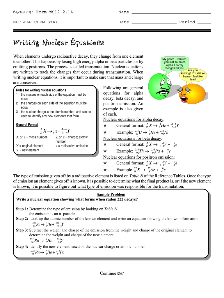 Writing Nuclear Equations Worksheet