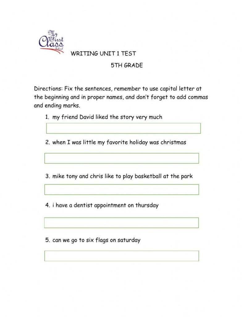 Writing Online Exercise For Grade 5