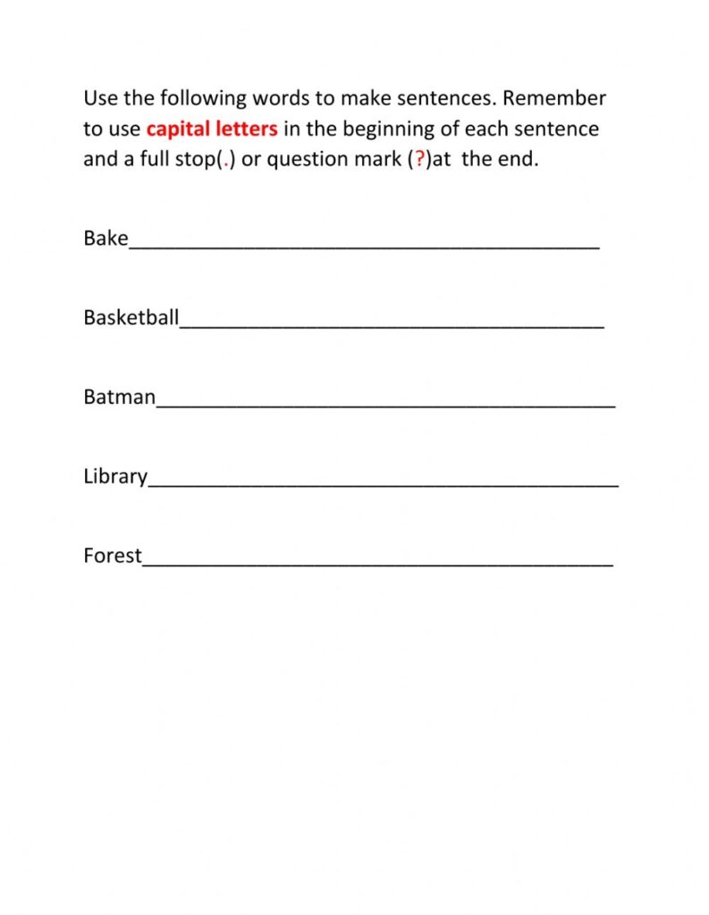 Writing Sentences Exercise For Grade 6