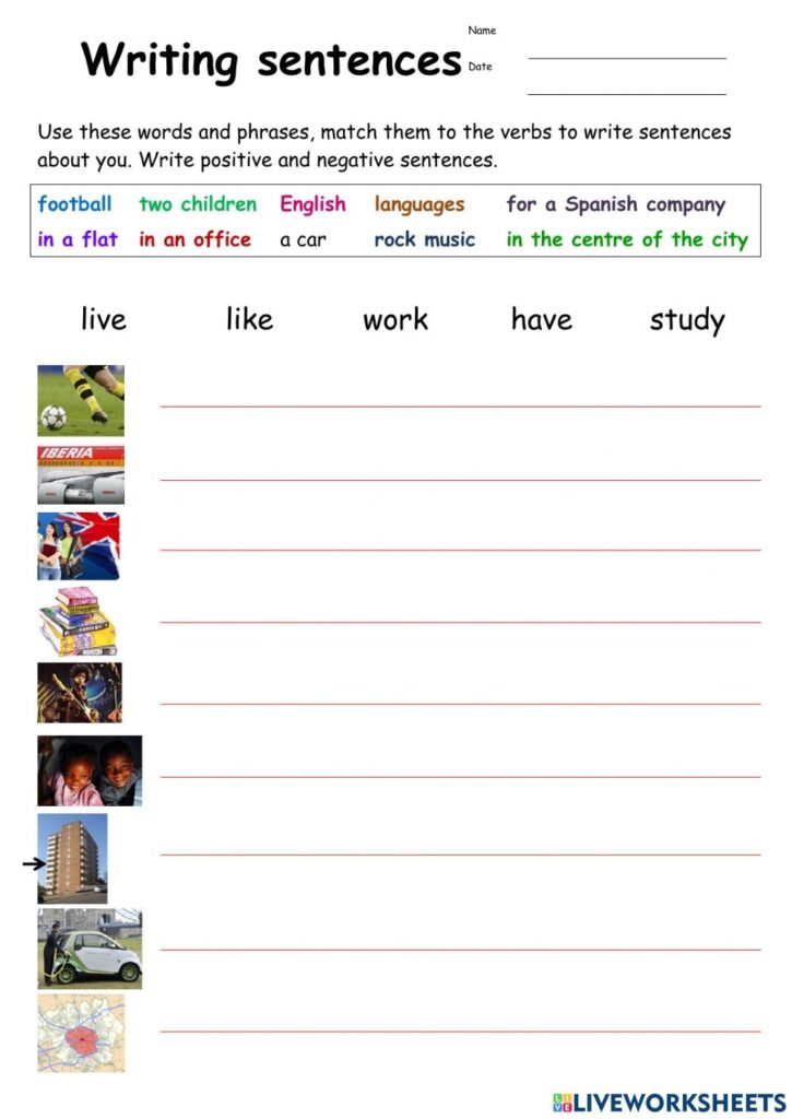 Free Writing Sentences Worksheets